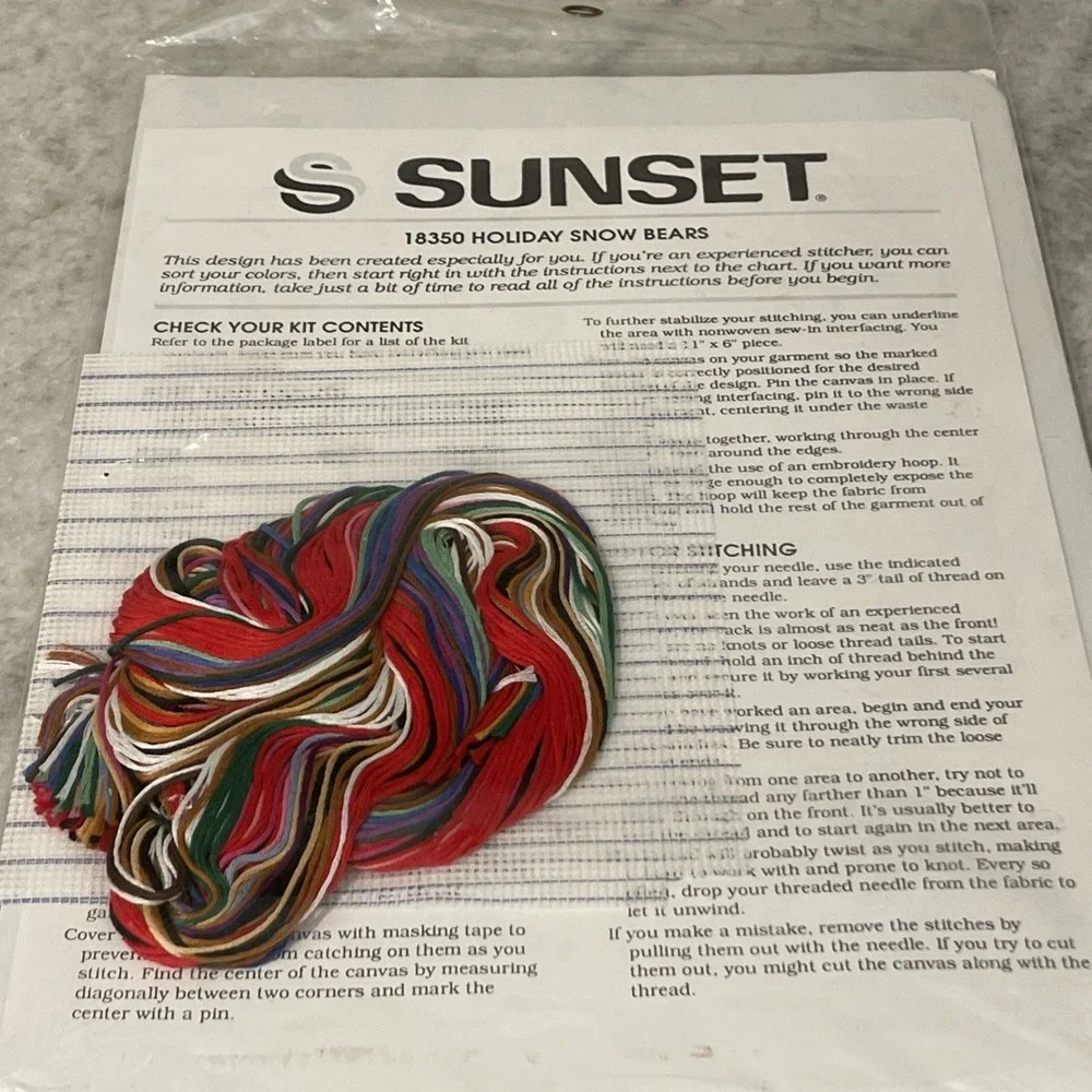 NEW Sunset Counted Cross Stitch Kit 18350 Holiday Snow Bears Complete Christmas
